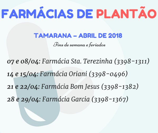 Confira o plantão das farmácias de Tamarana em abril