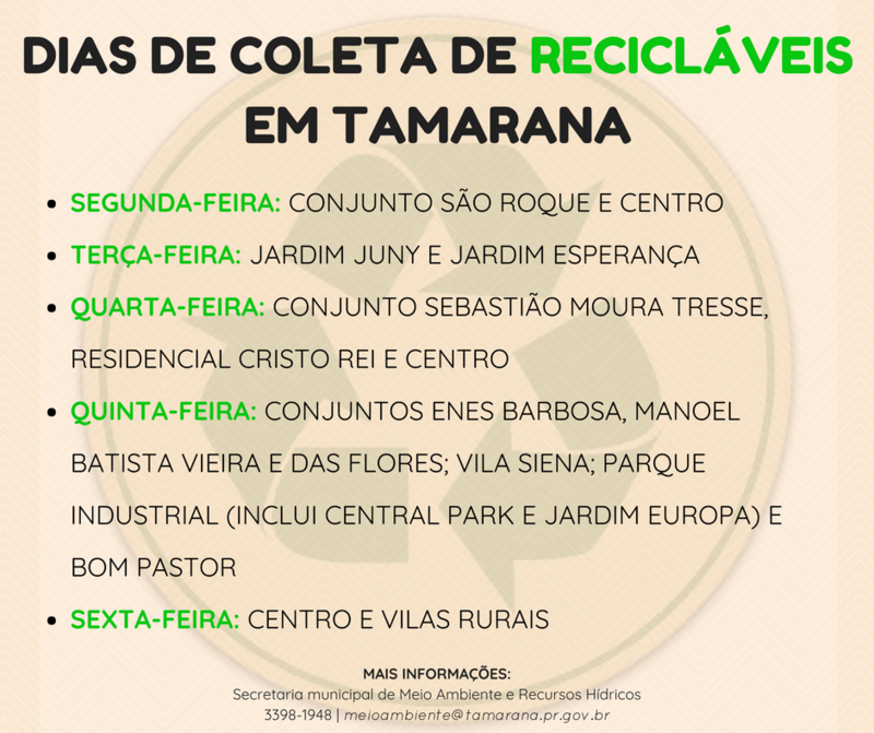 Coleta de recicláveis atende bairros em dias específicos da semana