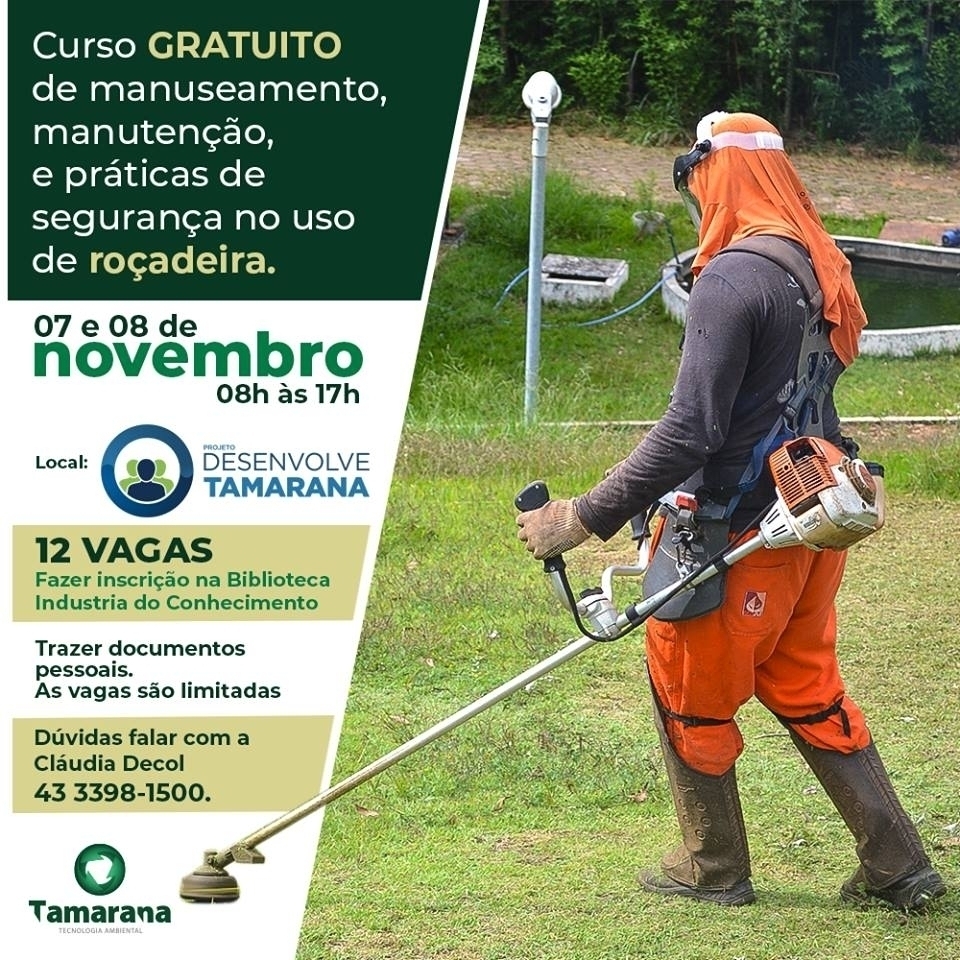 Desenvolve Tamarana oferece curso gratuito de manuseio de roçadeira
