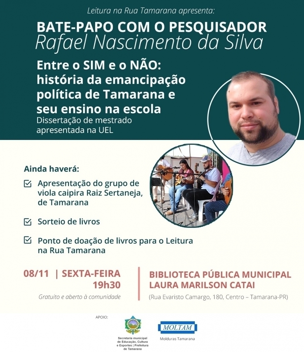 Pesquisa sobre emancipação de Tamarana será tema de bate-papo nesta sexta-feira (8)